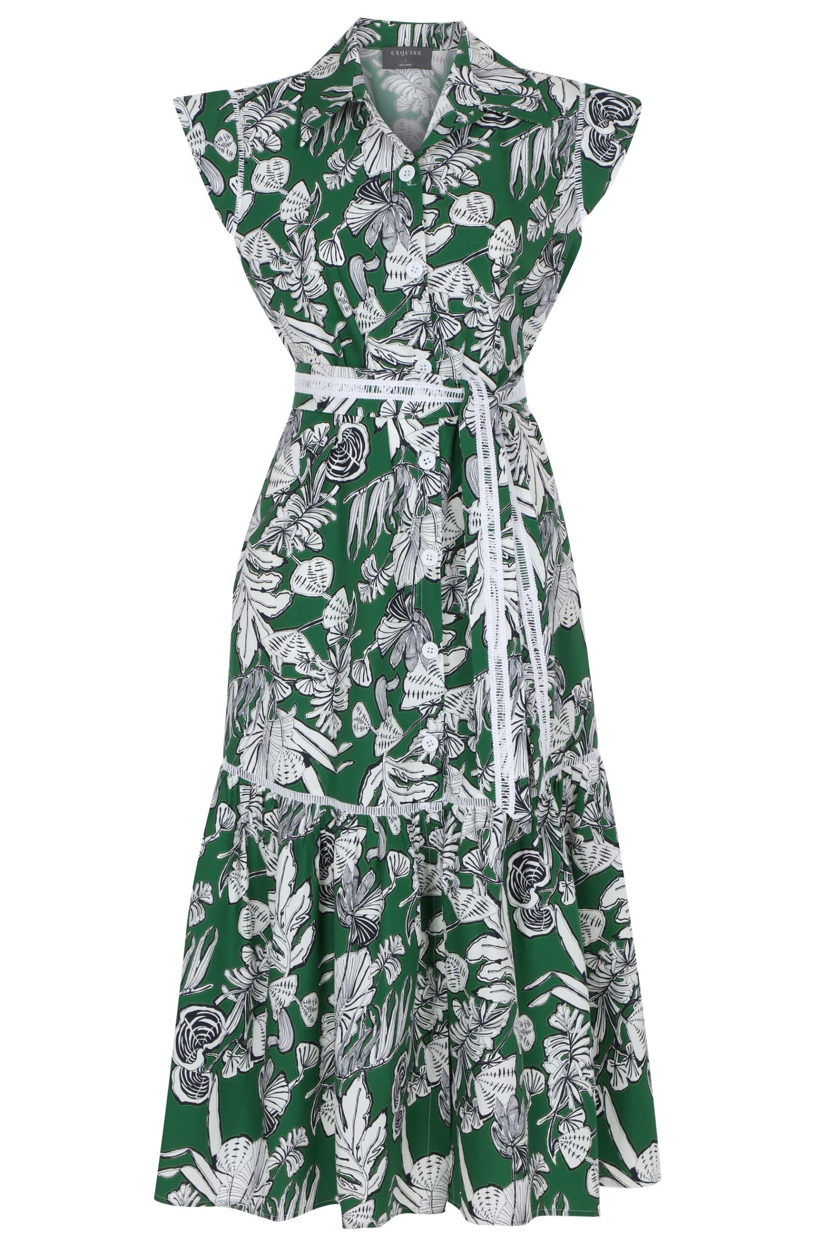 Miray Green Floral Belted Dress - Divine