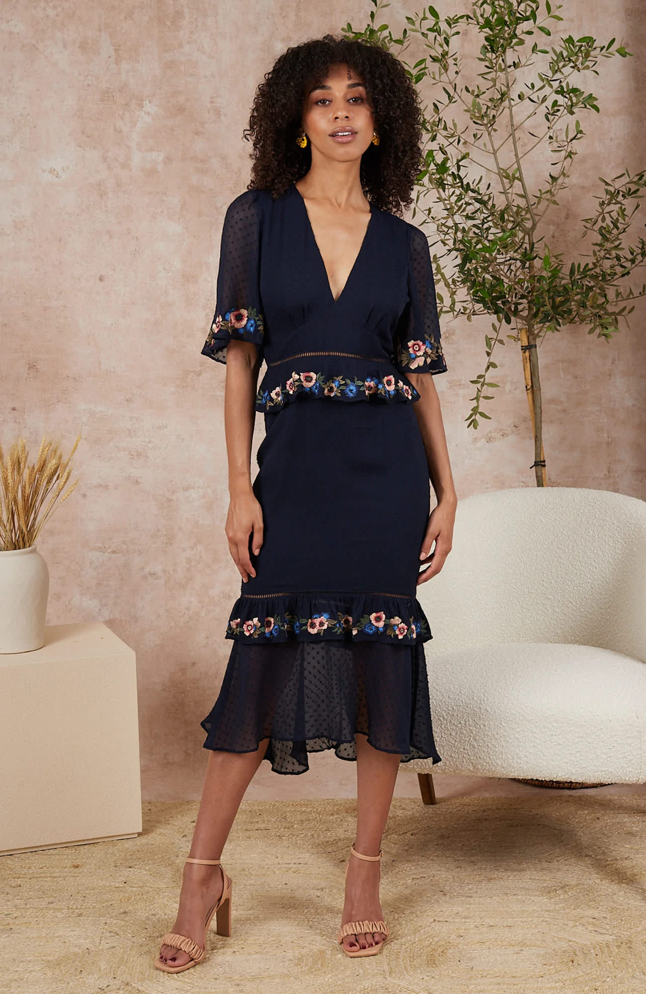 Lucy Embroidered Dress Navy - Divine