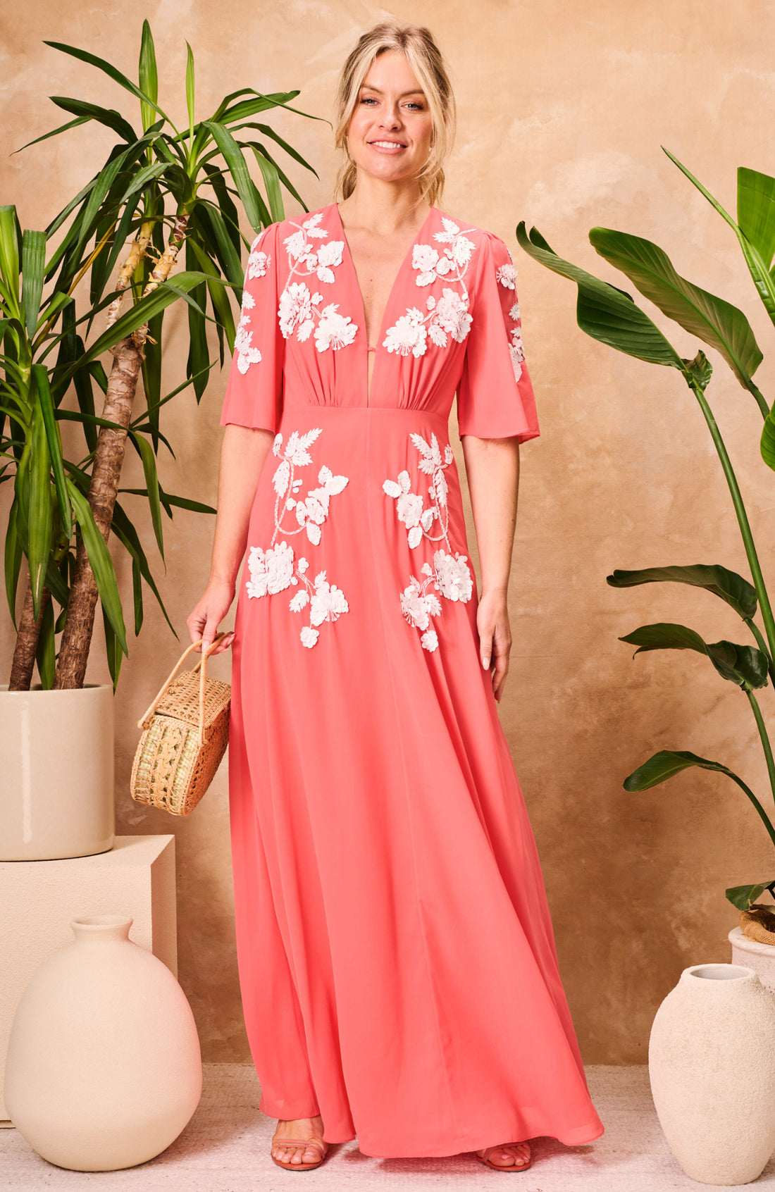 Sasha Plunge Embellished Dress Orange