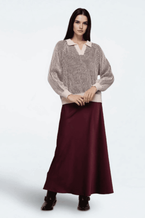 Della Cable Knit Cream/Burgundy