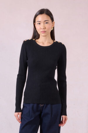 Emma Button Cable Knit Black
