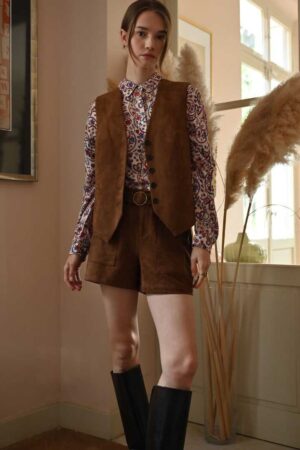 Hazel Suedette Waistcoat Brown