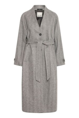 Jannet Herringbone Belted Coat Grey