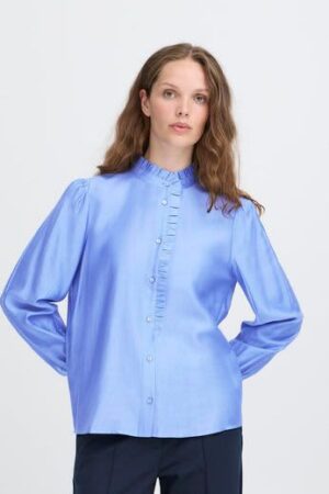 Karlani Ruffle Neck Shirt Blue Yonder