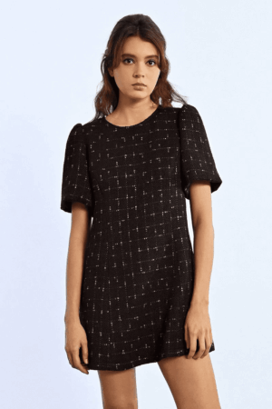 Rose Tweed Dress Black