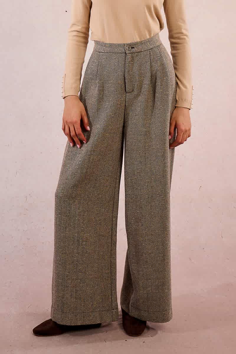 Kehlani Herringbone Pants Black/Beige