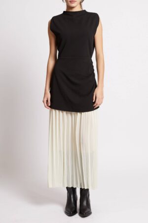 Zion Pleated Dress Black/Porcelain Cream