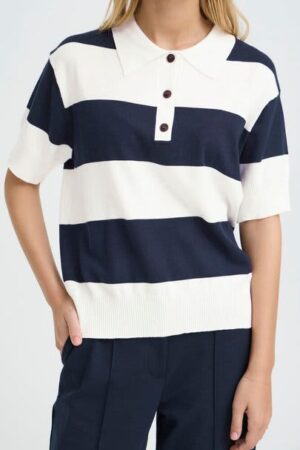Luls Polo Top Navy Stripe