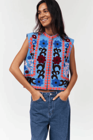 Bin Printed Vest Blue