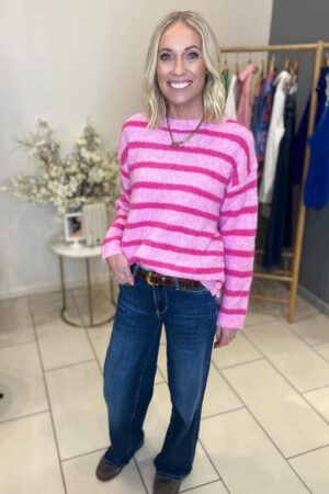 Nula Button Stripe Knit Pink