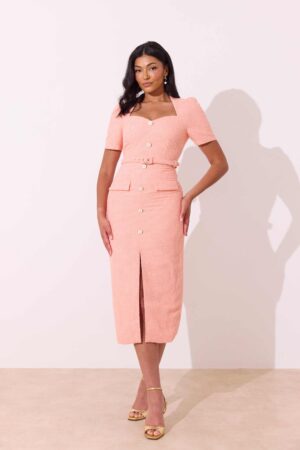 Harriet Tweed Midi Dress Peach