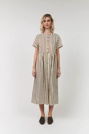 Aliya Stripe Dress Camel