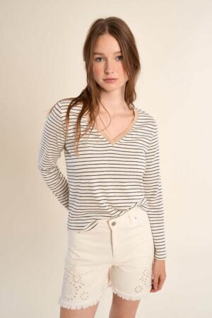 Emma Stripe Tee With Glitter V