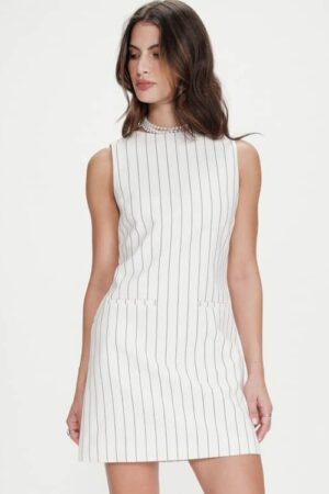 Vea Pinstripe Dress White
