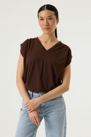 Justyna V Neck Tee Brown